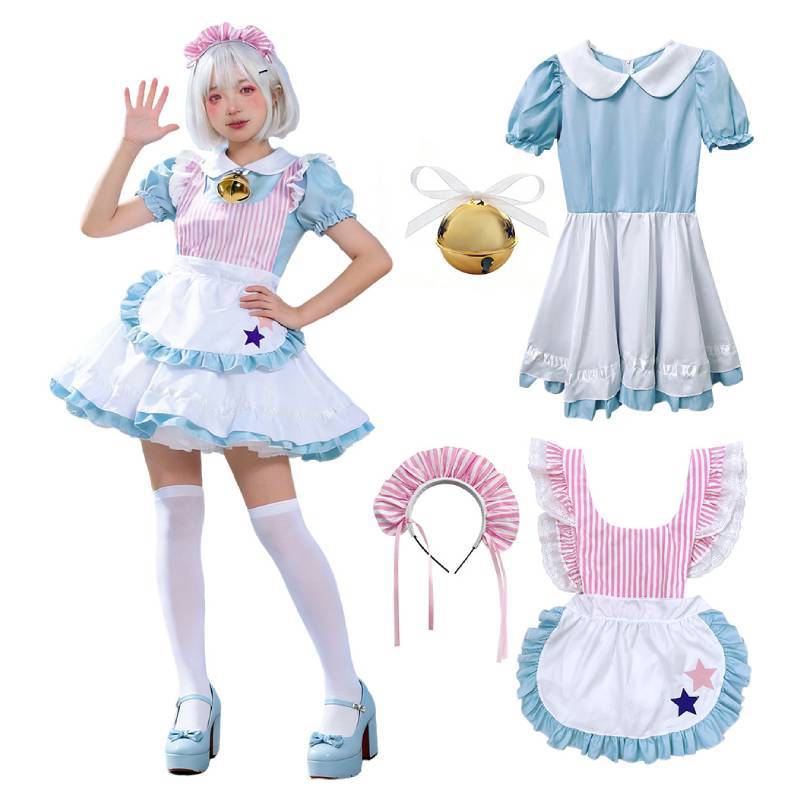 Maid Outfit Cosplay Polyester Fabric With Cute Apron And Bell For Halloween Cosplay Enthusiasts