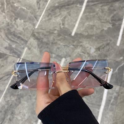 Rahmenlose, eckige Sonnenbrille mit Zierrand, modische Sonnenbrille für Damen, europäischer und amerikanischer Trend, Brillen