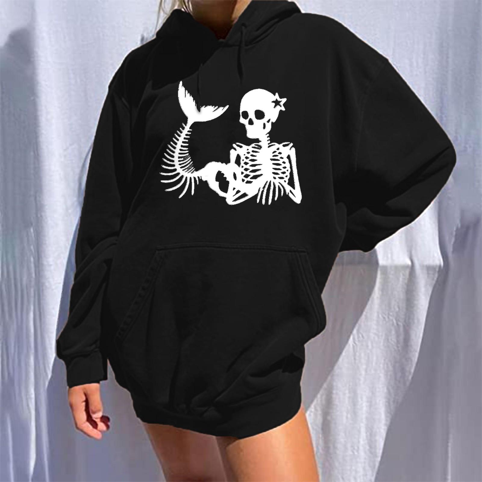 

Женская толстовка с капюшоном на Хэллоуин, толстовки с длинными рукавами, пуловеры с круглым вырезом, с заниженными плечами, большая женская толстовка