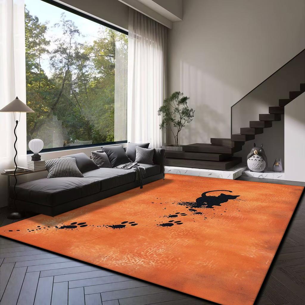 3D Niedliche Katze orange Cartoon Bereichsteppich Teppich für Wohnzimmer Schlafzimmer Sofa Spielzimmer Fußmatte Dekor Kind Rutschfeste Bodenmatte