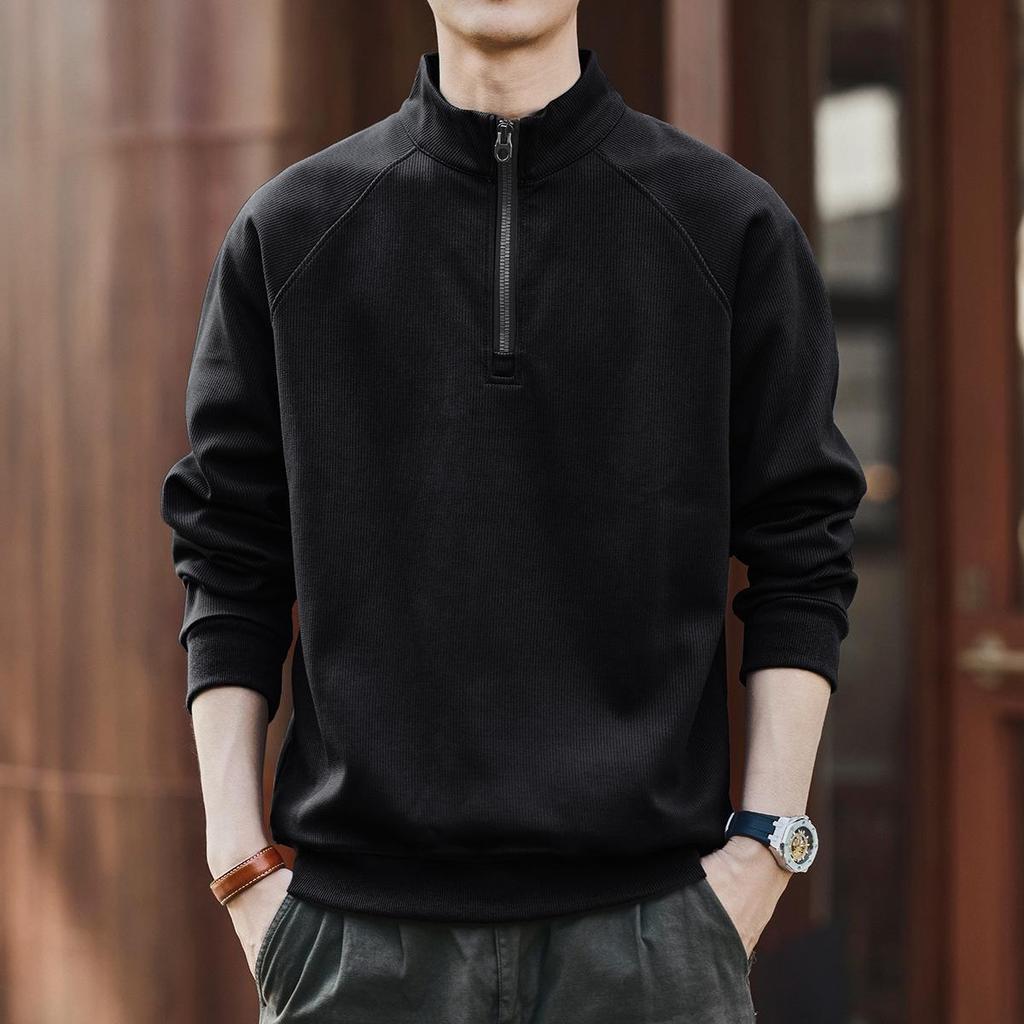 Ge Lan Lu Men's Retro Half-Zip Stand Collar Hoodie - Autumn/Winter Loose Casual Sports Jacket