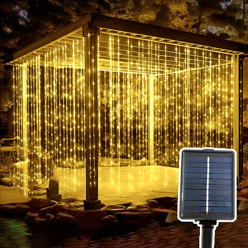 LED Solar Curtain String Lights Outdoor Waterproof Garden Wall Decoration Fairy Garland 8 Lighting Modes Christmas Lighting