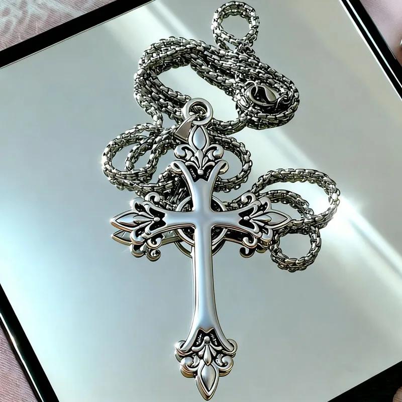 Women Silver Cross Choker Fashion Punk Gothic Rose Cross Pendants Necklace for Y2k Hip Hop Necklace Sweater Chain Gifts
