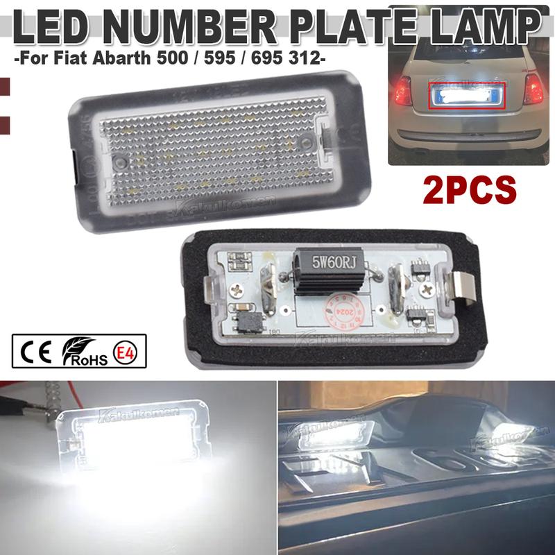 2PCS LED License Plate Light For Fiat 500 Abarth 500 2007-2020 6000K High Brightness Number Plate Lights No Error