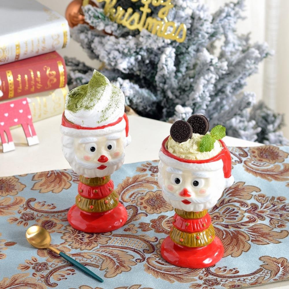 Cartoon Ceramic Ice Cream Cup Water Cup Christmas Mousse Mug Santa Claus Goblet  Xmas Gift