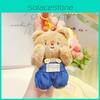 Adorable Cream Bear Plush Keychain With Denim Overalls Perfect Gift For Kids