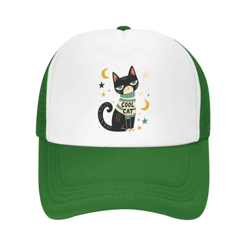 Playful Midnight Cat Star Illustrati Mesh Baseball Cap Casual Hat Outdoor For Womens Unisex FeUnisex