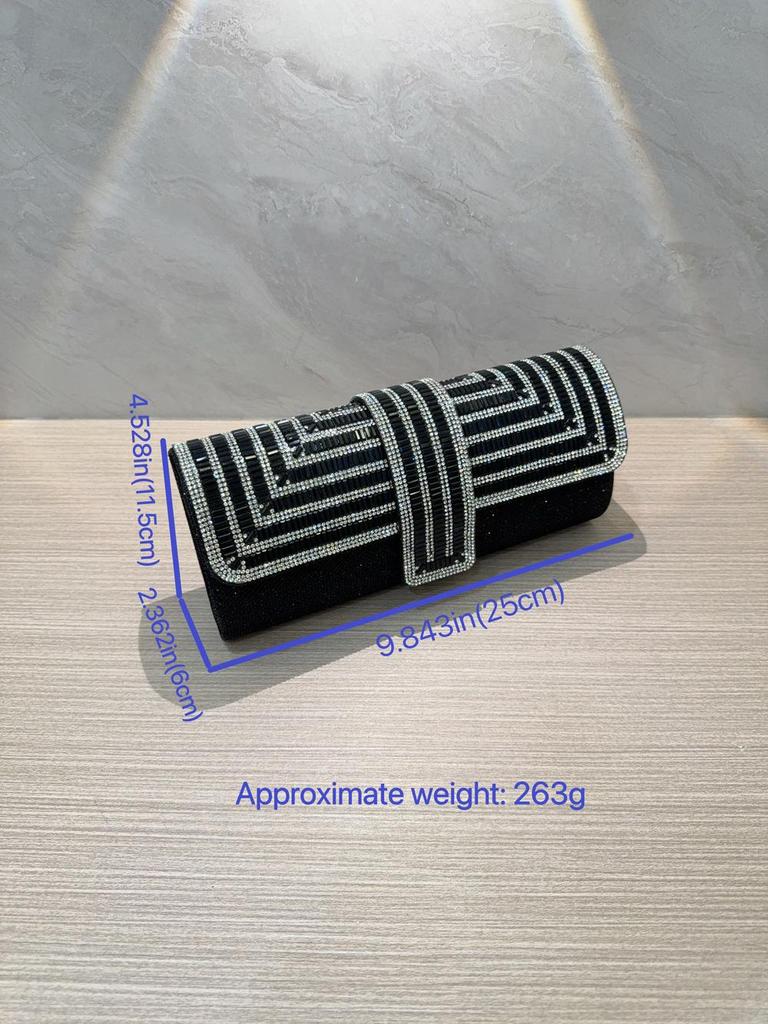 Women's Rhinestone Sparkle Chain Evening Clutch - Bridal, Banquet, Wedding, Socialite Handbag