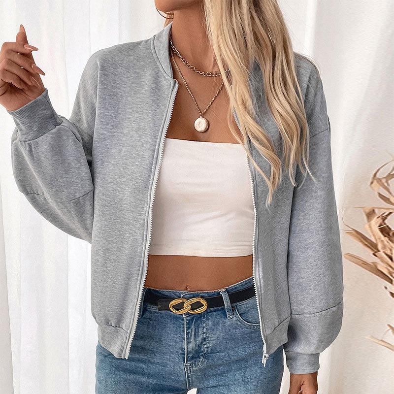 Damen S Kurzer Reißverschluss Fleece Kapuzenpullover Einfarbige Lässige Oberbekleidung