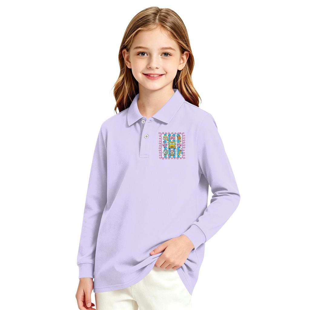 Girls' Long Sleeve Printed School Uniform Casual Top