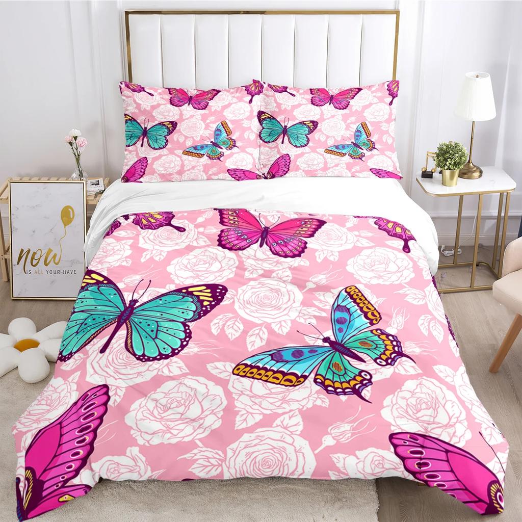 Cartoon Butterfly HD Print Polyester Bedding Sets Girl Kids or Adults for Beds Quilt Cover Pillowcase King Size  Bedding Set
