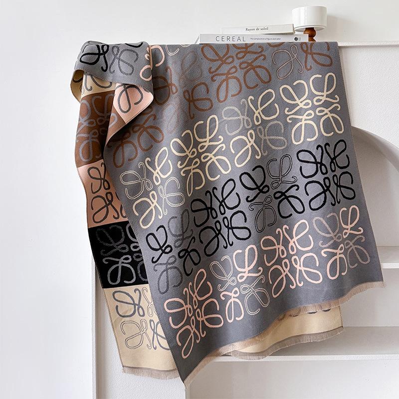 Autumn And Winter Line Pattern Scarf Women'S Warm Square Color Matching Imitation Cashmere Scarf Double-Sided Jacquard Air Conditioner Shawl