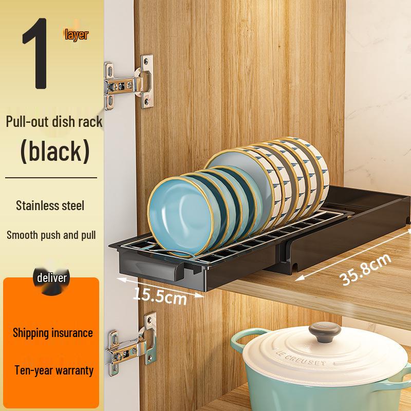 Tiered In-Cabinet Pull-Out Dish Rack for Plates and Bowls