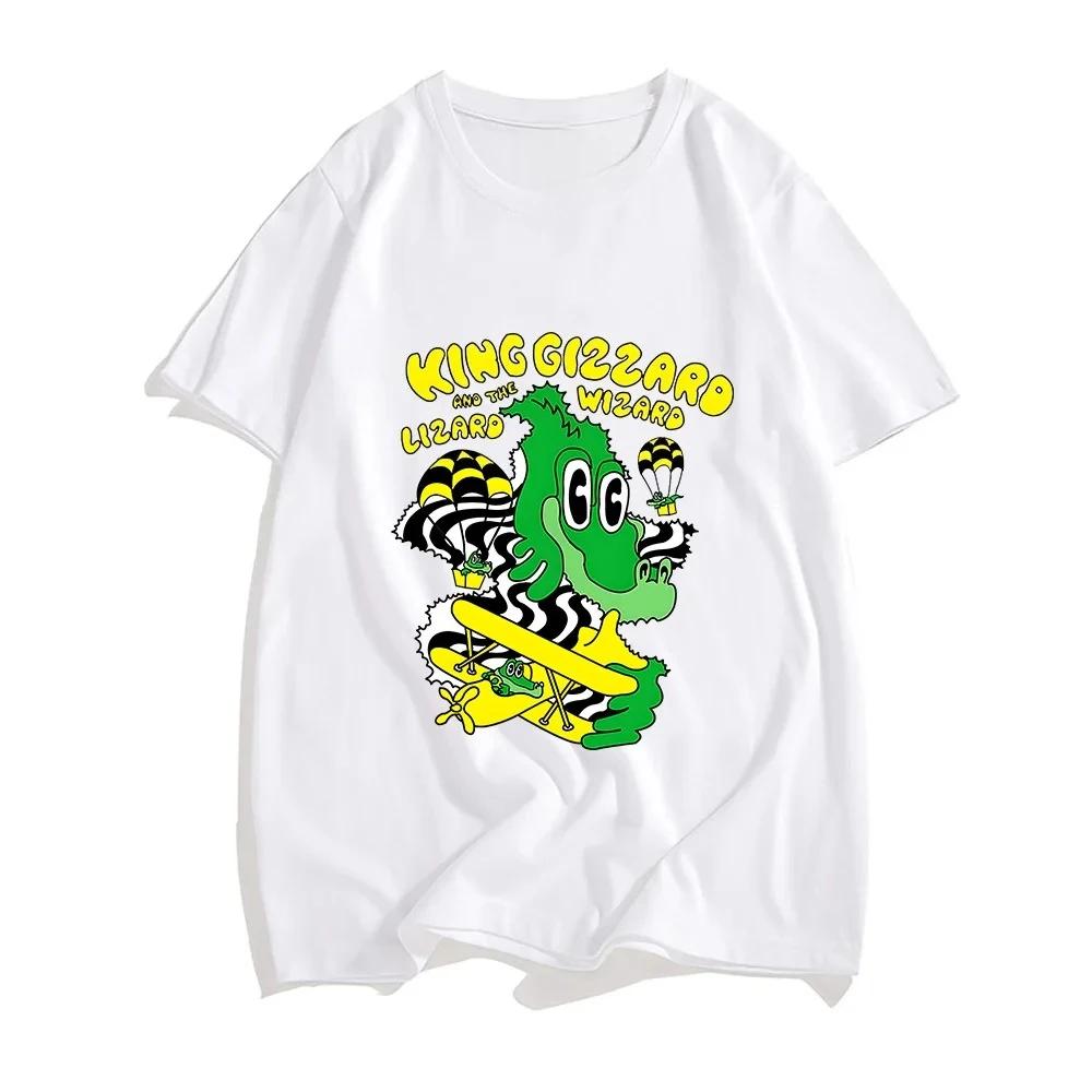 King Gizzard The Lizard Wizard T-shirts Women Parachute Crocodile T Shirts Photo Tshirts Anime Print Cartoon Fashion Harajuku