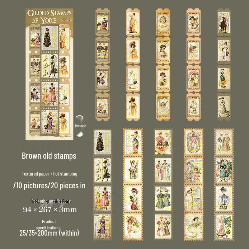 Красивый День – Наклейки-чеки в ретро-стиле с золотым тиснением – 4 стиля, 20 листов/упаковка