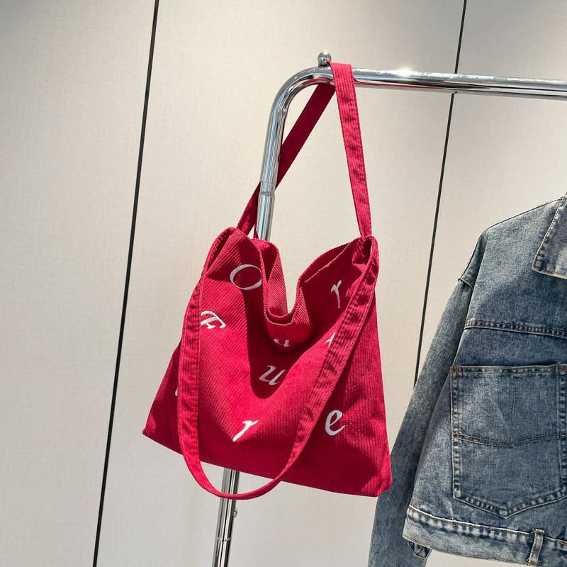 Large Capacity Stylish Canvas Tote Bag For Students In Trendy Black Red And White Colors