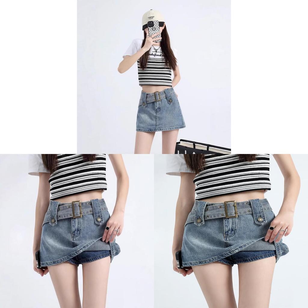 Denim Skirt For Women Summer High Waist Slim Fit With Zipper For Casual Wear