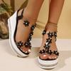 Fashion Chunky Platform Crystal Floral Sandals Women High Heels Wedges Pvc Gladiator Shoes Woman Plus Size Ankle Strap Sandalias Mujer