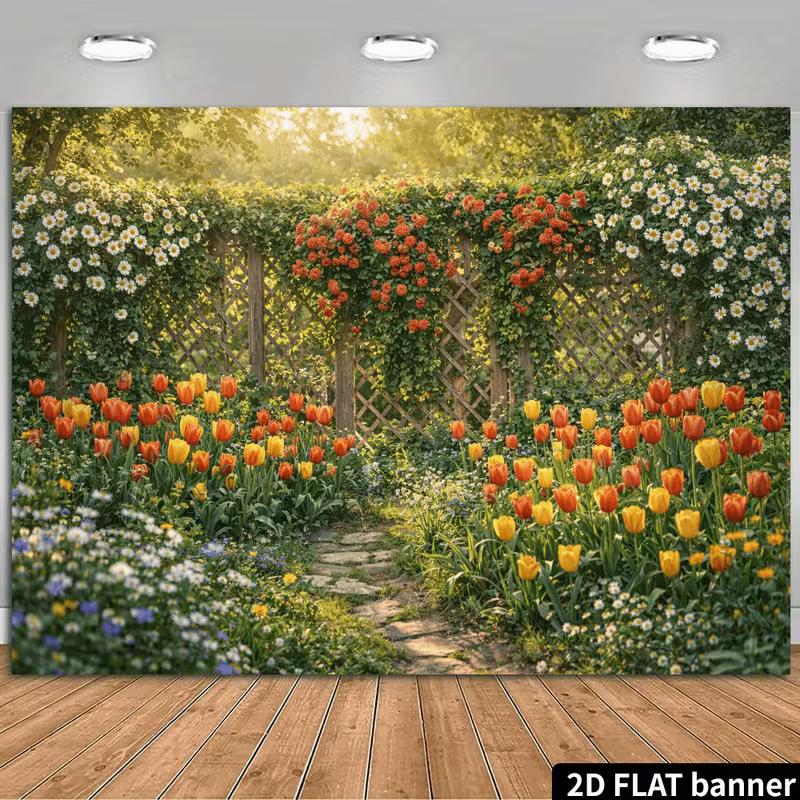 Colorful Flower Fence Background, Summer Garden Decor