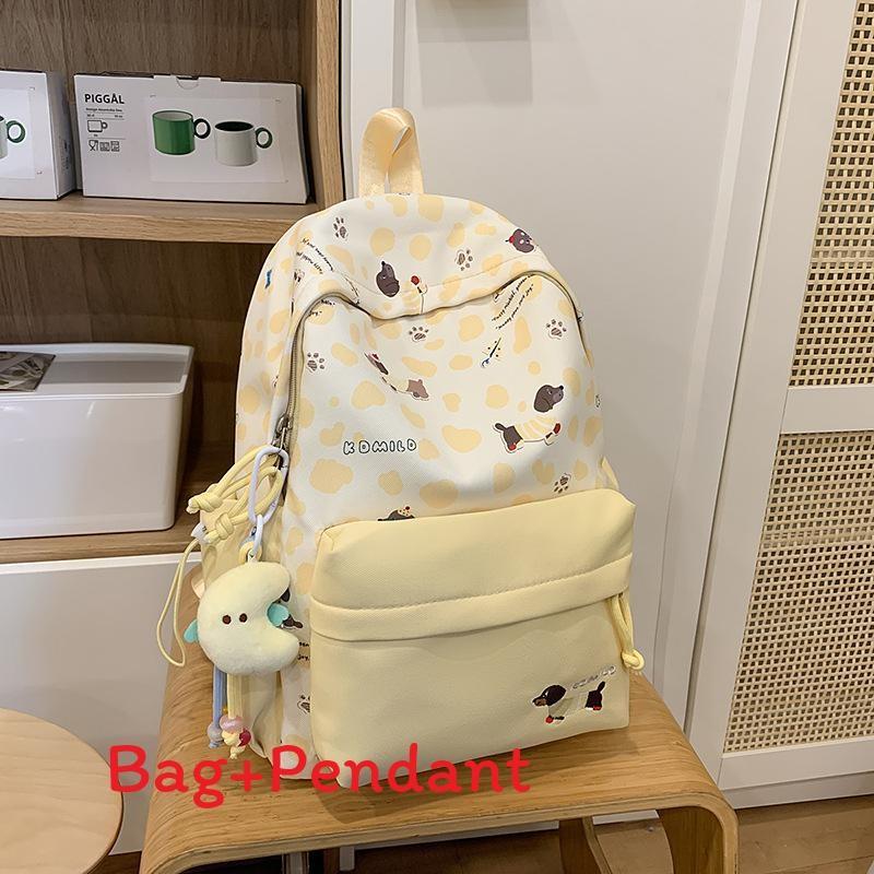 Adorable Dog Print College Backpack With Durable Nylon And Geometric Pattern For Students