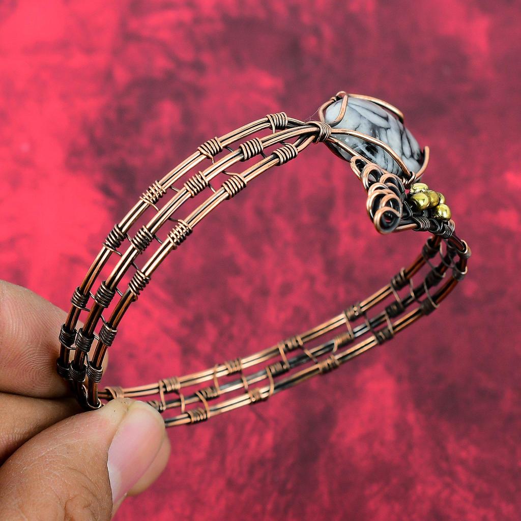 Pinolith Jasper Bangle Copper Wire Wrapped Cuff Bracelet Adjustable Bangle Beautiful Copper Jewelry Gift For Women Handmade Gemstone Jewelry