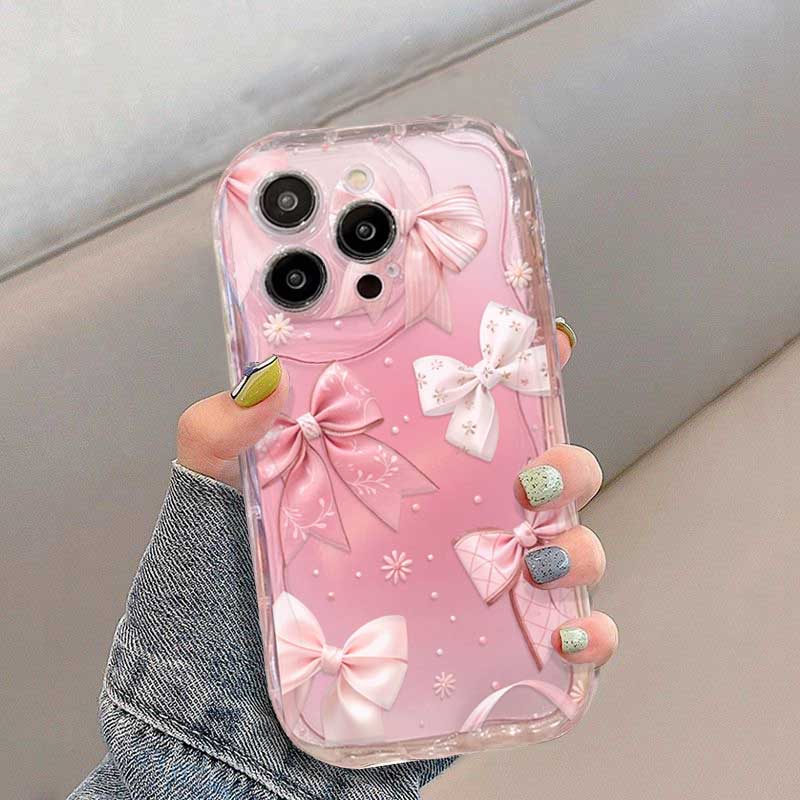 Cute Pink Bow Love Chian Strap 3D Wave Case For Honor Magic 7 Lite 400 Lite Pro X9B X9D X7D X7A X8A X6B X6A X7B X8C Cover Silico