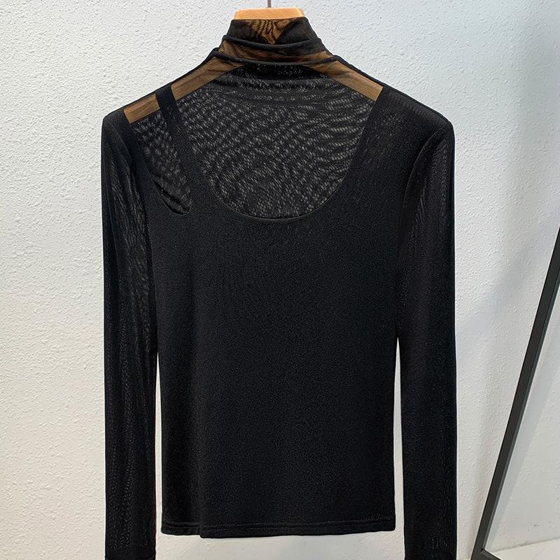 

Базовая рубашка с высоким воротом для женщин Новая женская сексуальная и модная рубашка Темперамент и топ-нижнее белье 3XL чёрный