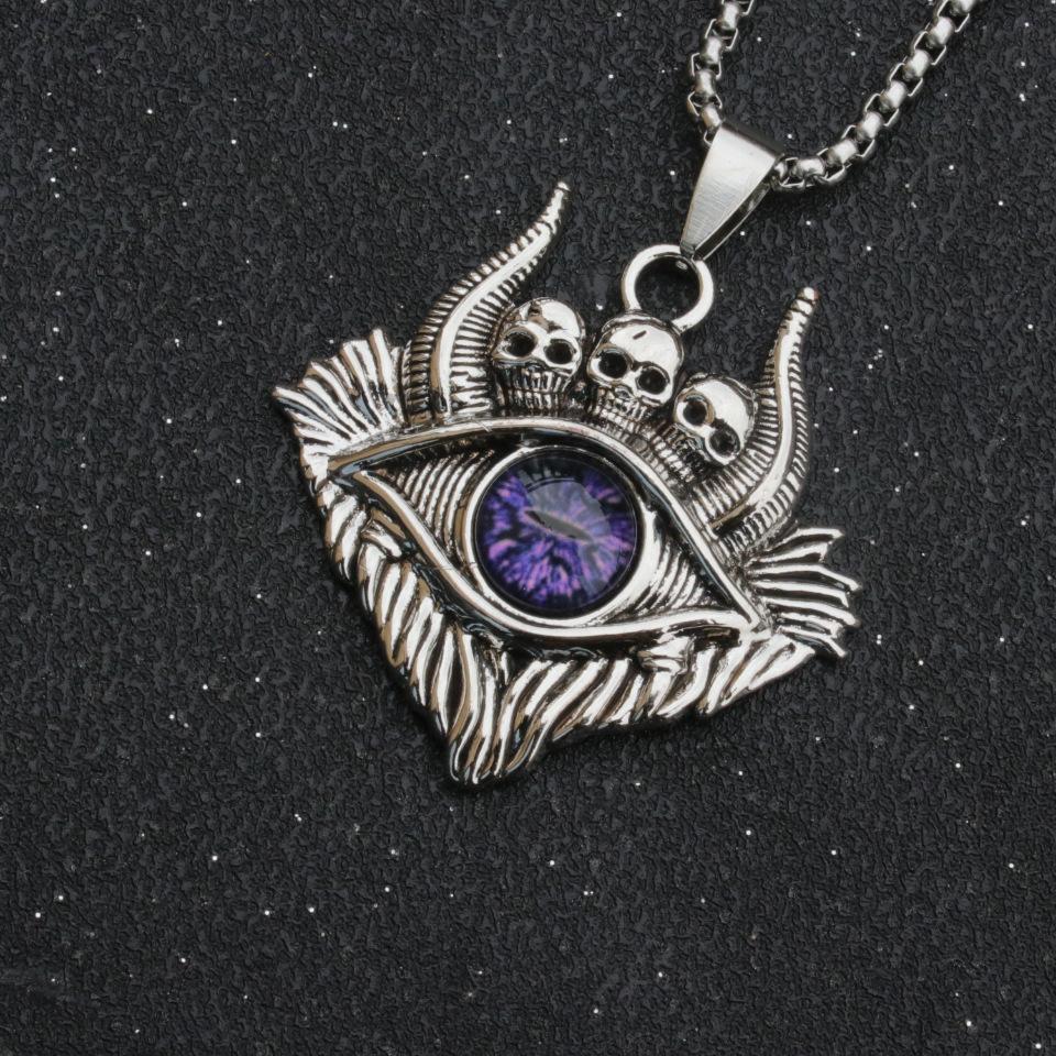 Hip Hop Rock Evil Eye Pendant Necklace For Men Stainless Steel Chain Skull Jewelry Gift Retro Creative Neck Accessories