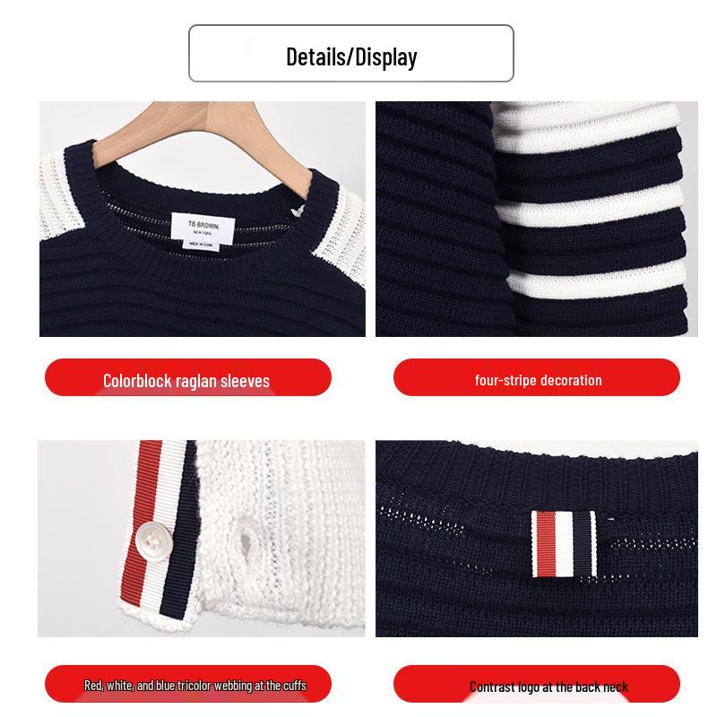 TB BROWIN2025 Herren Pullover im koreanischen Stil mit vier Streifen und Raglanärmeln aus Wolle, Herbst-/Winterkollektion