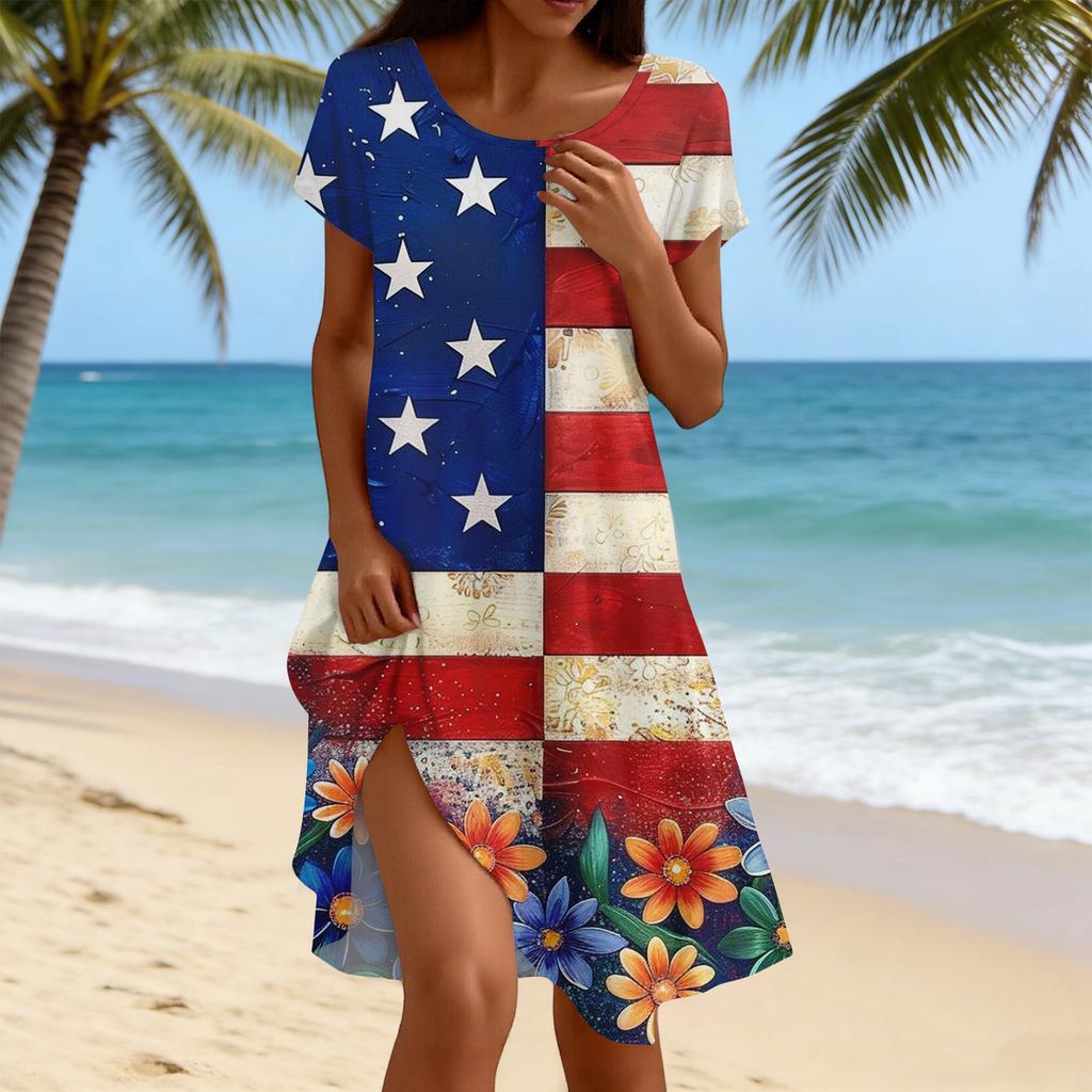 Women's Fashionable Casual Independence Day Print Dress