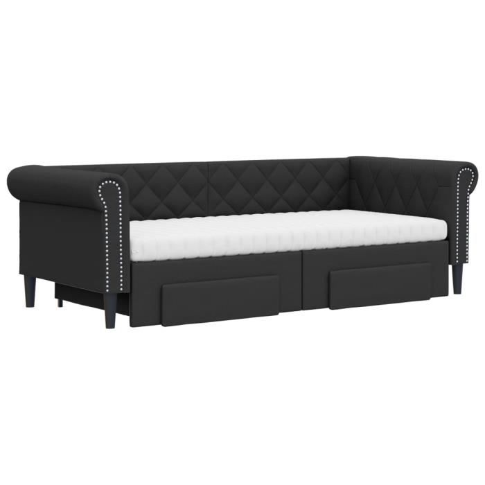 VidaXL Daybed with Trundle and Drawers Black 90x200 Cm Faux Leather 3197735