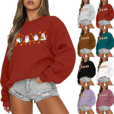 Women's Casual Fashion Round Neck Long Sleeve Halloween Printed Sweatshirt
