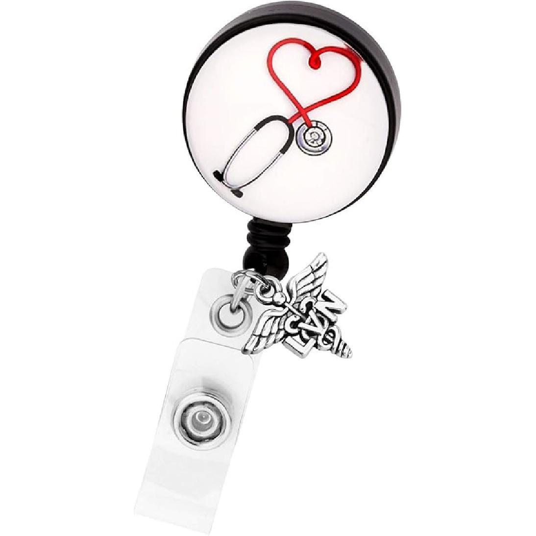 FEELMEM Medical Stethoscope Retractable Badge Holder Reel Clip for Doctor Nurse Medical Students Medical Caduceus Gift for MA,BSN,LPN,LVN,NP, ID Card Lvn