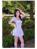 Elegant Puff Sleeve Floral Dress with Square Neckline