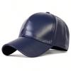 Unisex Pu Solid Leather Baseball Caps Outdoor Adjustable Spring And Autumn Casual Sunscreen Hat