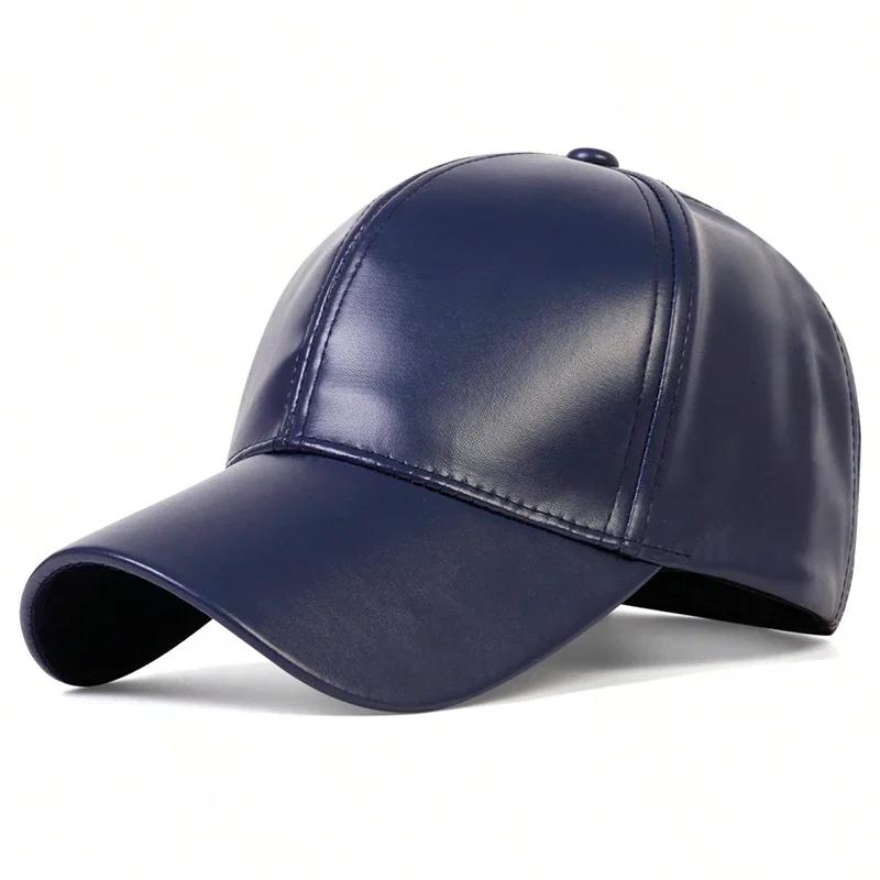Unisex Pu Solid Leather Baseball Caps Outdoor Adjustable Spring And Autumn Casual Sunscreen Hat