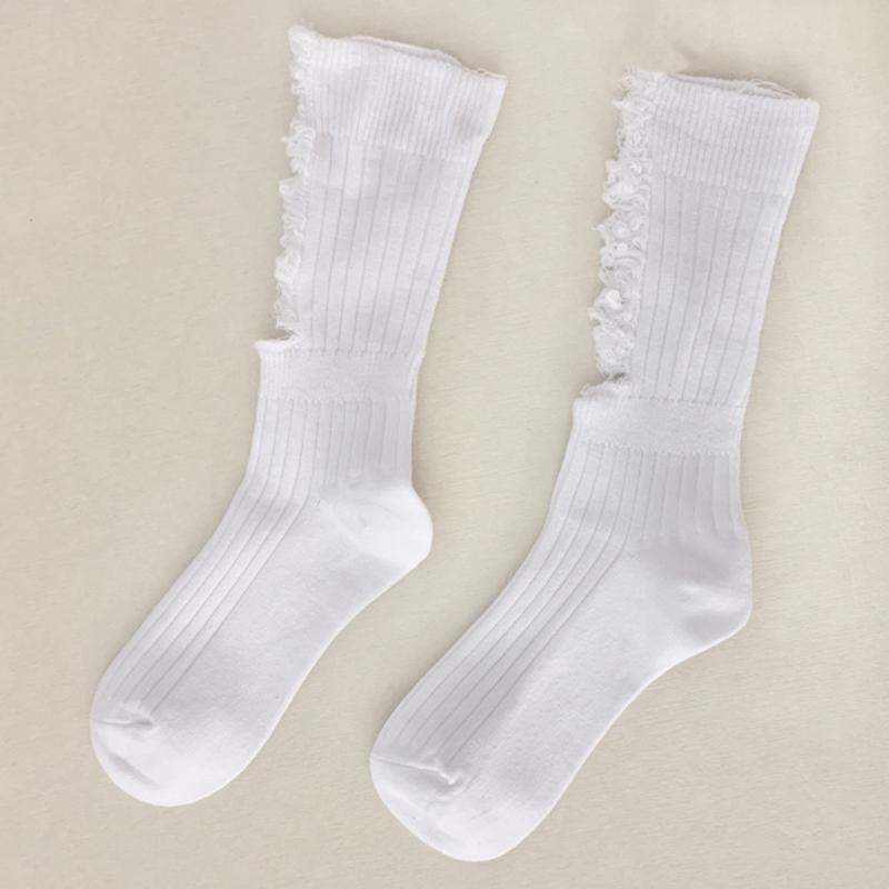 Women Gothic Ripped Holes Crew Socks Ribbed Knitted Harajuku Punk Hip Hop Skateboard Middle Tube Hosiery Streetwear