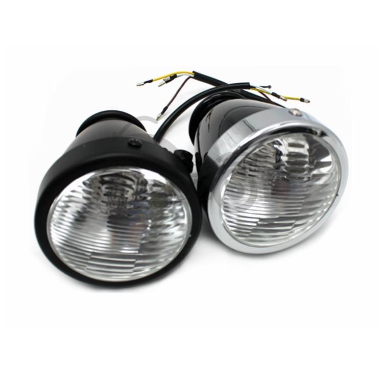 Vintage Black Motorcycle Headlight with Yellow Glass