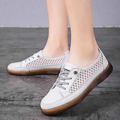 Modne Codzienne Płaskie Buty do Chodzenia Mokasyny Sandały ze Skóry Bydlęcej Damskie Loafersy z Miękką Podeszwą Prawdziwa Skóra Damskie Siatkowe Trampki Buty do Biegania