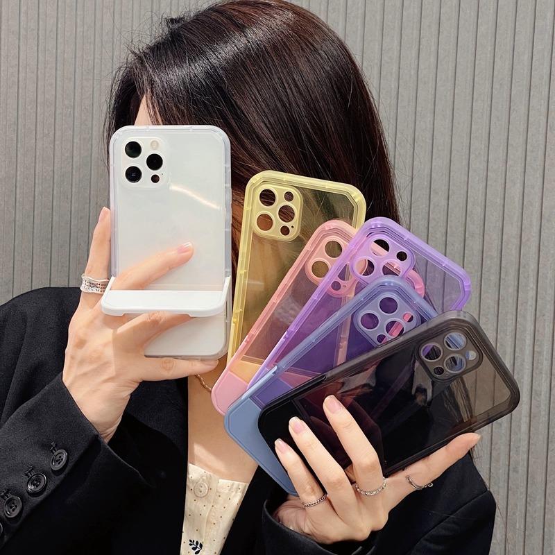 Applicable To IPhone15Promax Mobile Phone Case Anti Fall Simple 14 Apple 16 Protective Case Transparent 13 Folding Bracket