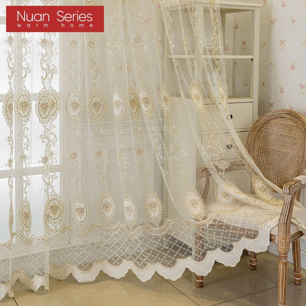 1PC Nuan Series Modern European Luxury Sheer Curtain Transparent Embroidered Tulle for Living Room Bedroom Balcony Window Home Decor