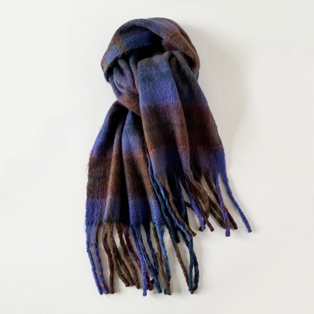 Plush Plaid Wool Scarf Tassel Long Shawl Simple Winter Cashmere Scarves  Girl
