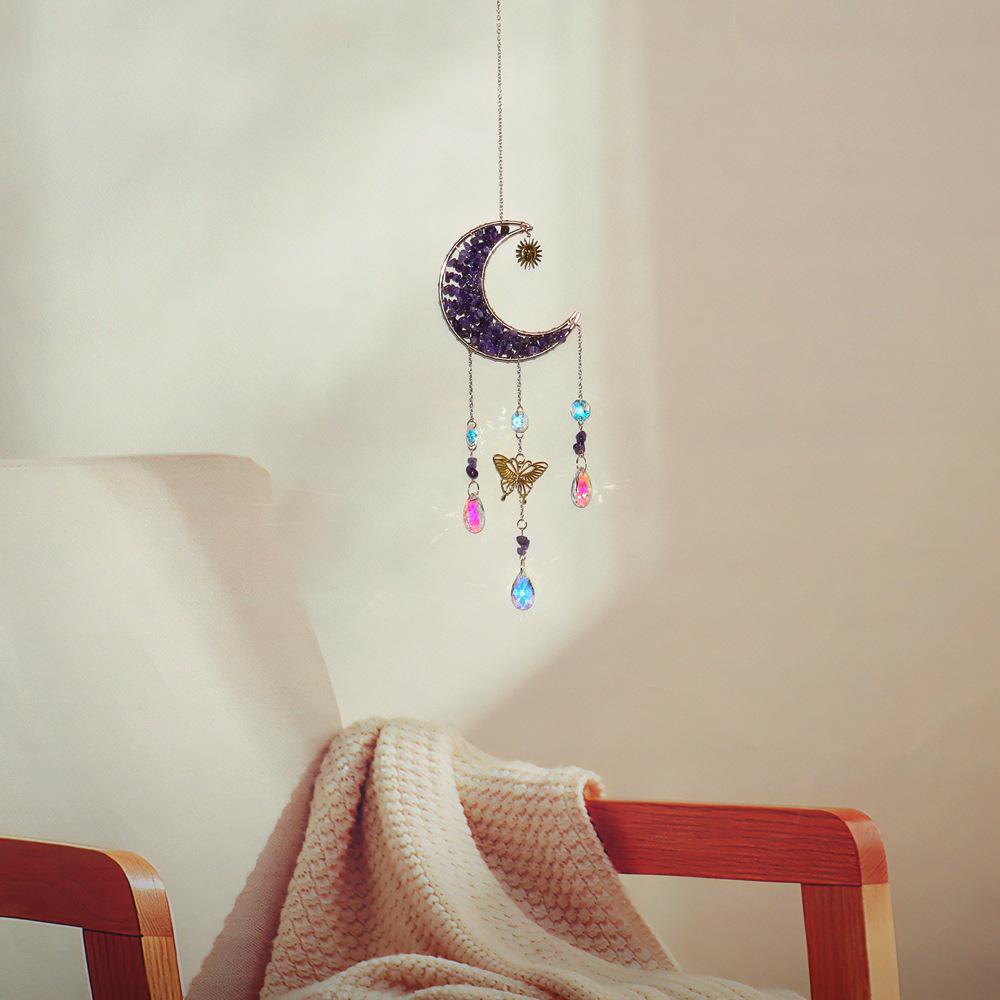 Natural Crystal Butterfly Wind Chime: Moon Pendant & Sun Catcher for Home & Garden T85