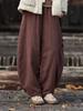 Women's Retro Ramie Sand-Washed Distressed Loose Lantern Pants for Meditation and Tai Chi