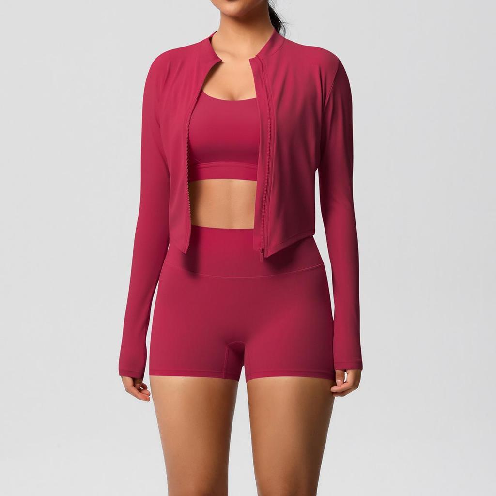 Women's 3-Piece Cloud-Feel Yoga Set: Tight Shorts, Shockproof Vest & Running Jacket