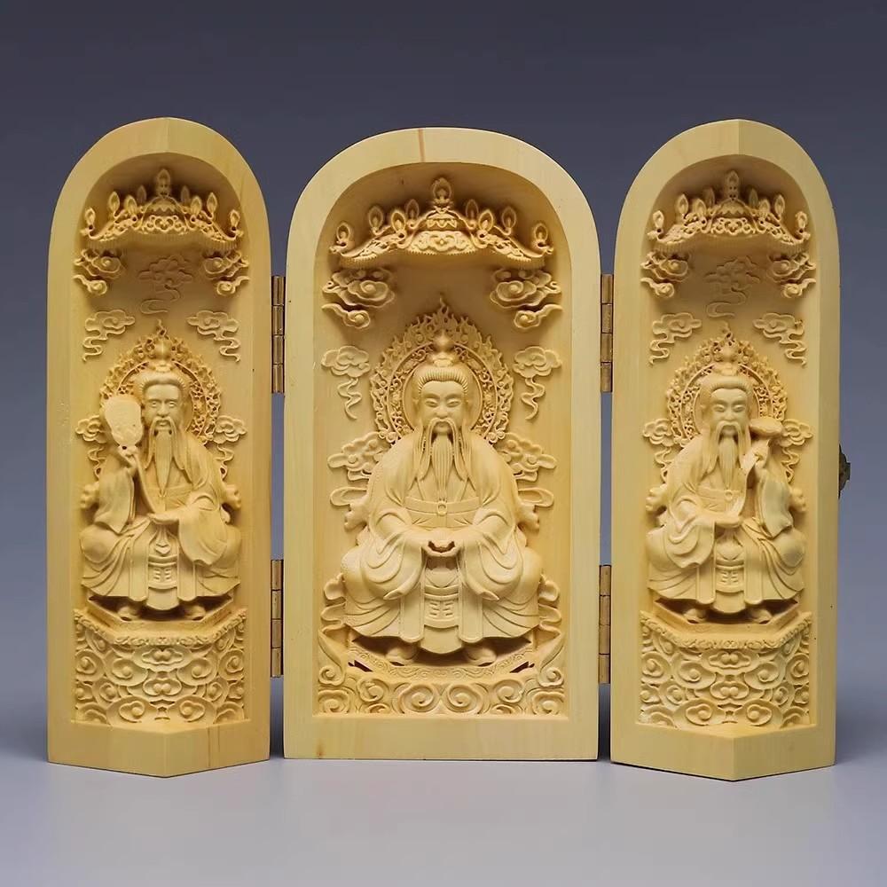 Skládací krabička Ozdoba sochy Buddhy, Sochy Guanyin, 3,93" Dřevořezba Západní Sansheng Řemesla Kancelář Domácí dekorace dárek