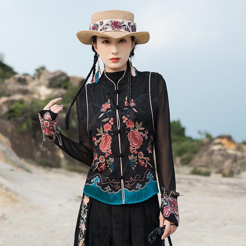 

Autumn Retro Floral Embroidered Women s Short Cardigan Vest XXXL