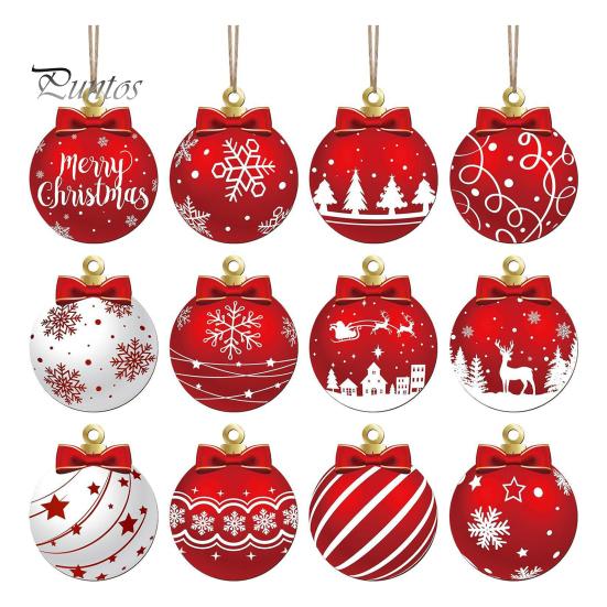 

12 шт. Рождественские шары, украшения, деревянная рождественская елка, подвесной шар, украшение для праздника, внутреннего и наружного домашнего декора для вечеринки 12pcs