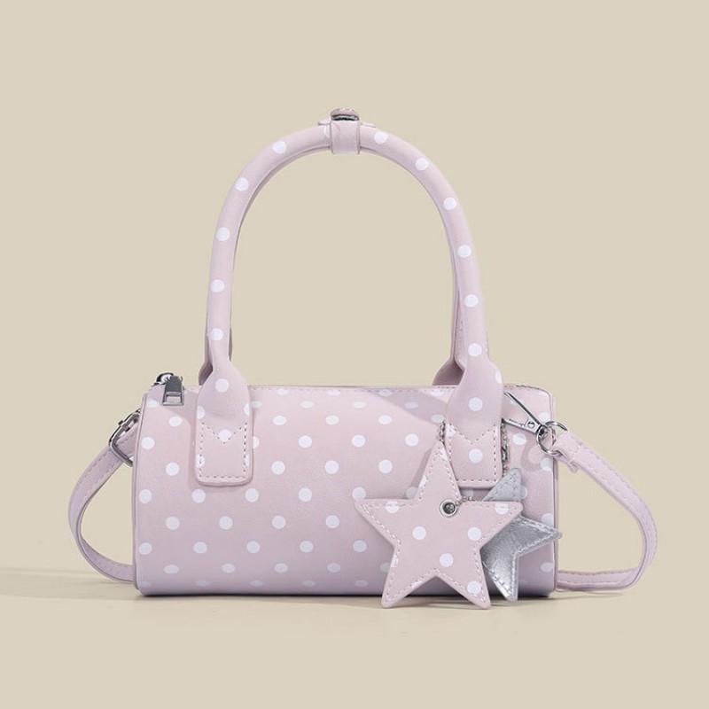 Sweet Polka Dot Mini Shoulder Bag Women Casual Crossbody Purse Urban Chic Round Tube PU Handbag