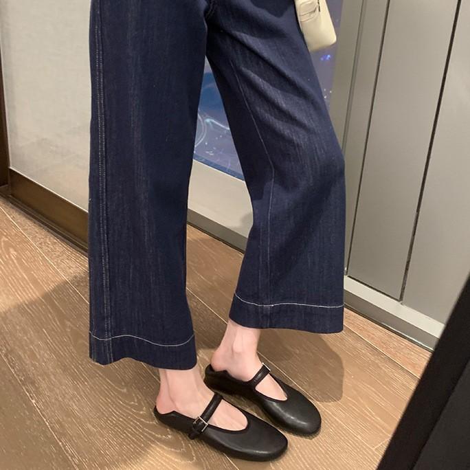 Cowhide version~ Xiaoxiangfeng leather soft-soled ballet shoes for women's one-word buckle flat-bottomed Mary Jane ballet single shoes laden shoes